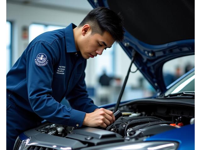 Juruteknik memeriksa enjin kereta