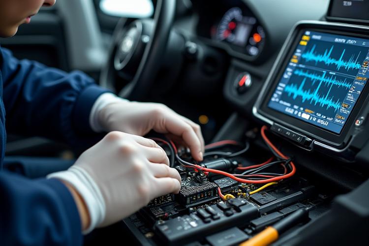 Juruteknik menganalisis data diagnostik kompleks untuk sistem elektrik Audi