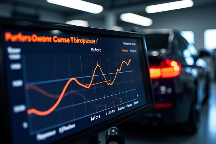 Graf dyno menunjukkan peningkatan prestasi BMW M3 setelah tuning
