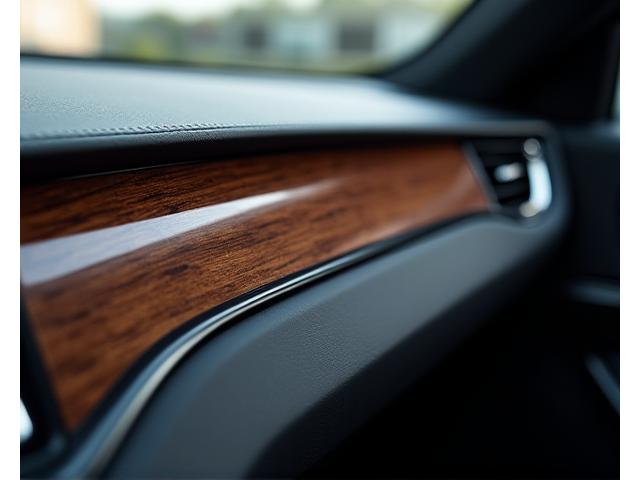Dashboard kereta dengan trim kayu baru yang digilap