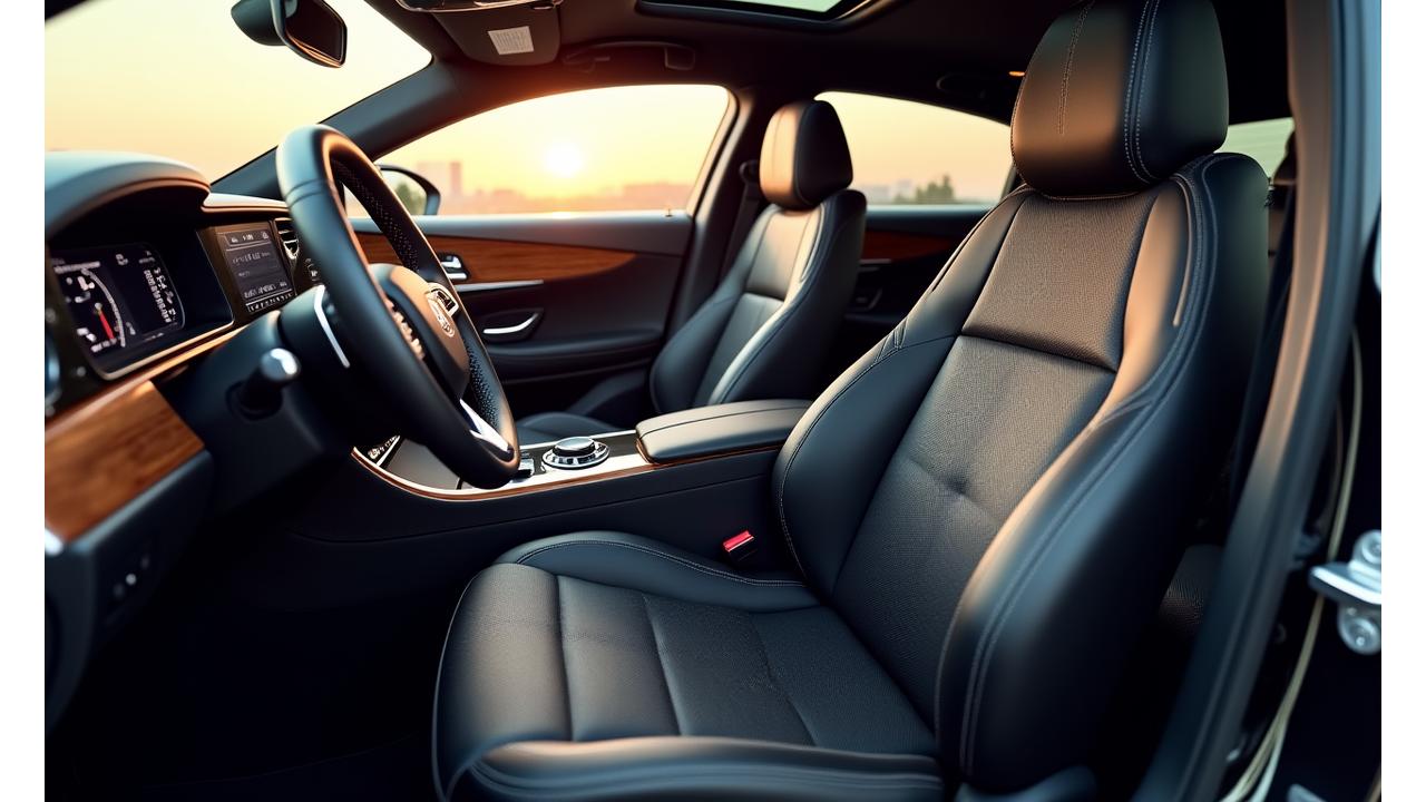 Dalaman kereta mewah yang dikustomisasi dengan kulit premium dan kemasan kayu elegan