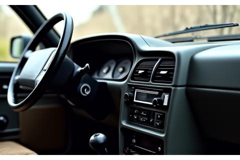 Interior kereta lama dengan sistem infotainmen asas sebelum upgrade
