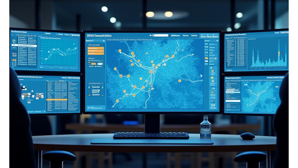 Paparan dashboard fleet management menunjukkan beberapa kenderaan pada peta