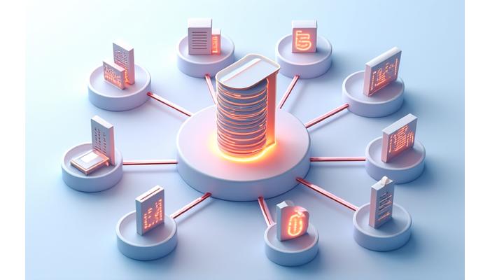 Sekumpulan ikon yang mewakili pelbagai sumber pengumpulan data seperti borang digital, kuki, dan penderia kenderaan, bersatu menuju pusat yang selamat.